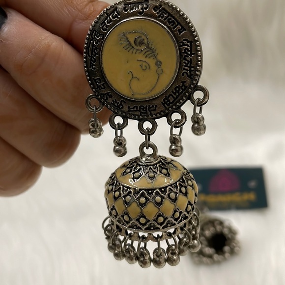 oxidised hand-painted beautiful jhumkas - Picture 5 of 12